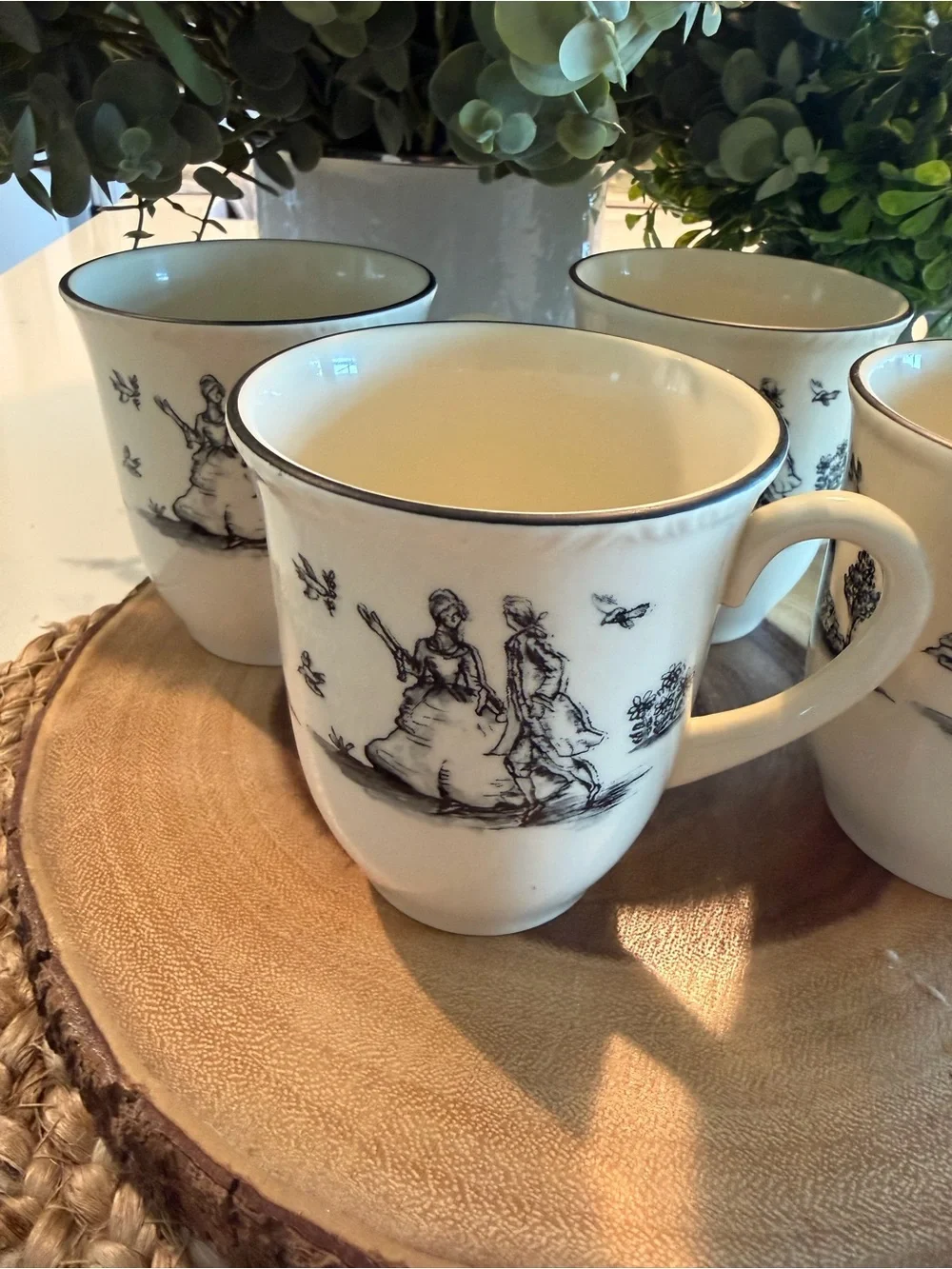 Vintage Wood & Sons Classic Black & White Toile Porcelain Mugs - Set of 4